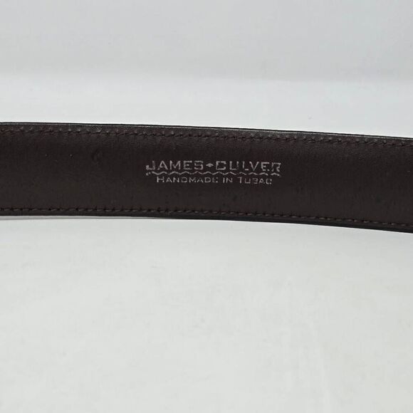 JAMES CULVER HANDMADE BLACK LEATHER SILVER BUCKLE MENS BELT SIZE 46 1.25" WIDE - Picture 4 of 6